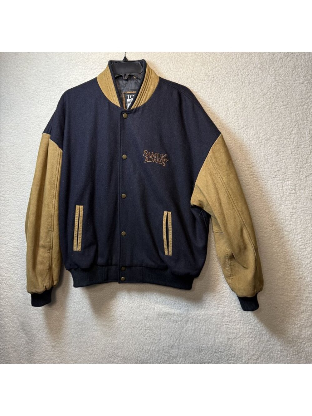 Vintage Samuel Adams Varsity Bomber Jacket XL Wool Blend Suede Beer Promo